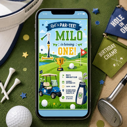 Golf Birthday Invitation, Let's Par Tee Golf Birthday Invite, Golf Birthday Party Invites, Boy Birthday Party Invite Editable Canva Template __etsy:8122524669