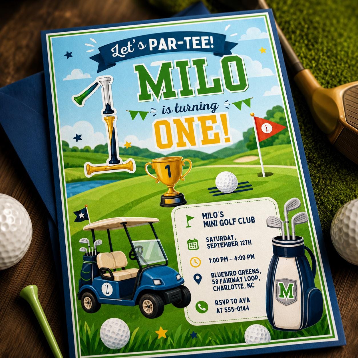 Golf Birthday Invitation, Let's Par Tee Golf Birthday Invite, Golf Birthday Party Invites, Boy Birthday Party Invite Editable Canva Template __etsy:8122524677