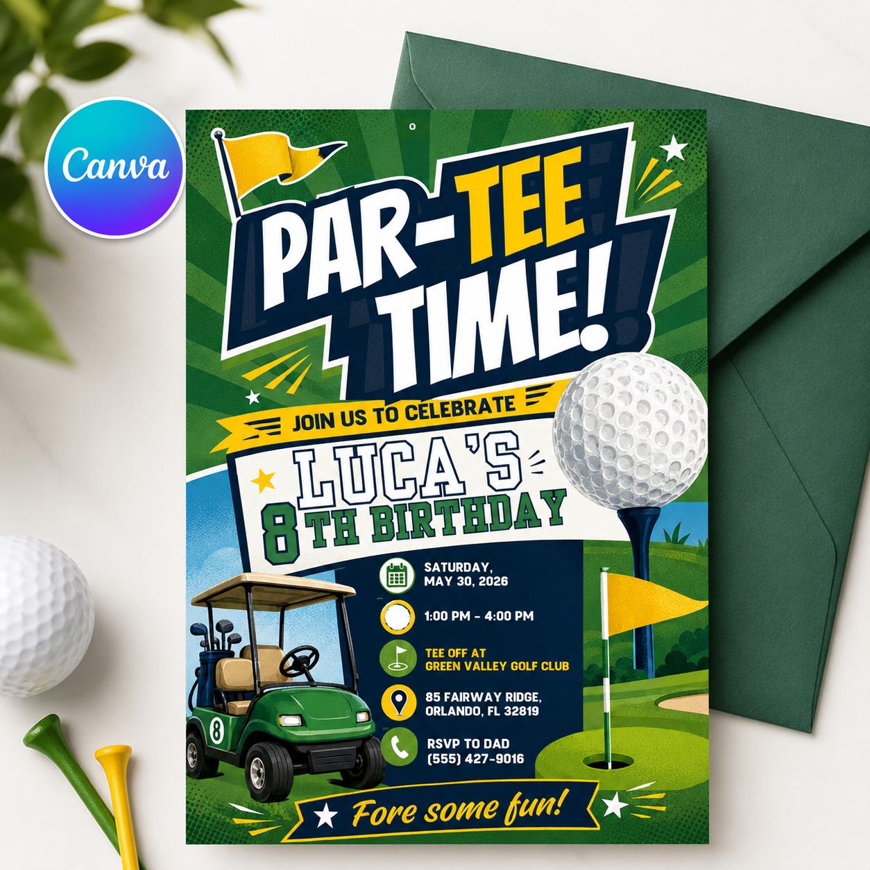 Golf Birthday Invitation, Par-Tee Time Template, Golf Birthday Invitation, Let's Par Tee Golf Birthday Invite, Golf Birthday Party Invites __etsy:8059278140