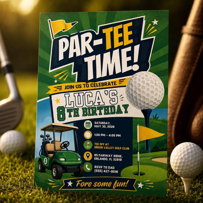 Golf Birthday Invitation, Par-Tee Time Template, Golf Birthday Invitation, Let's Par Tee Golf Birthday Invite, Golf Birthday Party Invites __etsy:8059278130