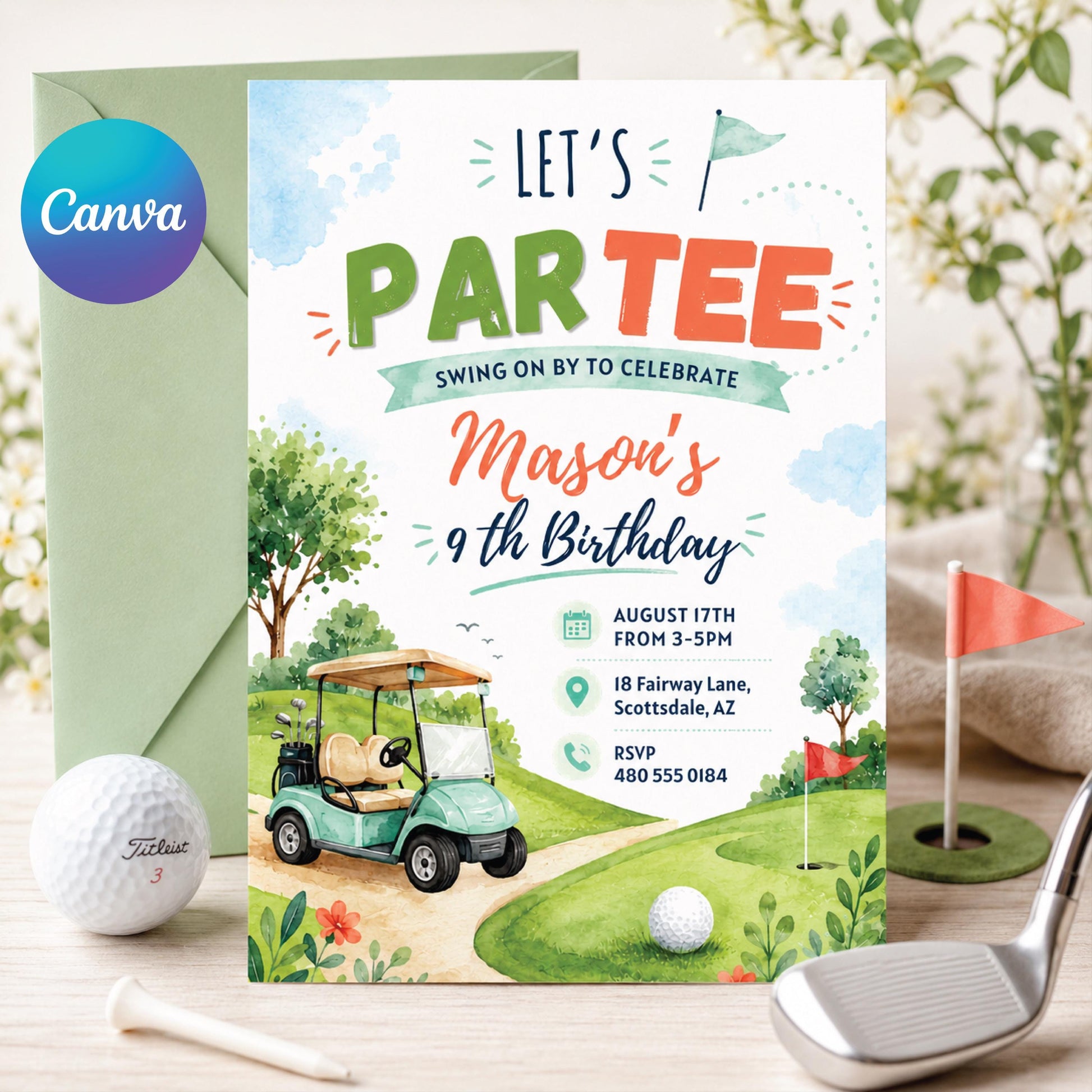 Golf Birthday Invitation Template, Editable Canva Par-Tee Design, Golf Birthday Invitation, Let's Par Tee Golf Birthday Invite, Golf Party __etsy:8071384561