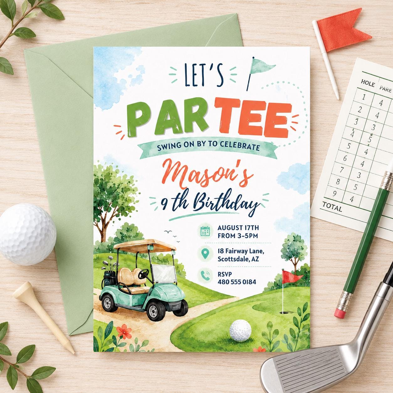 Golf Birthday Invitation Template, Editable Canva Par-Tee Design, Golf Birthday Invitation, Let's Par Tee Golf Birthday Invite, Golf Party __etsy:8023469362