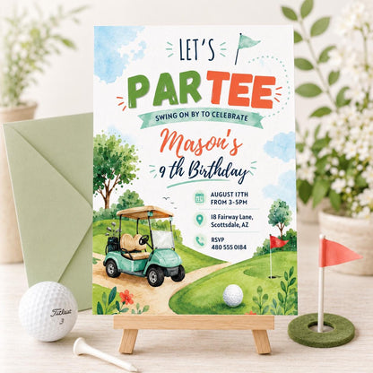Golf Birthday Invitation Template, Editable Canva Par-Tee Design, Golf Birthday Invitation, Let's Par Tee Golf Birthday Invite, Golf Party __etsy:8071380835