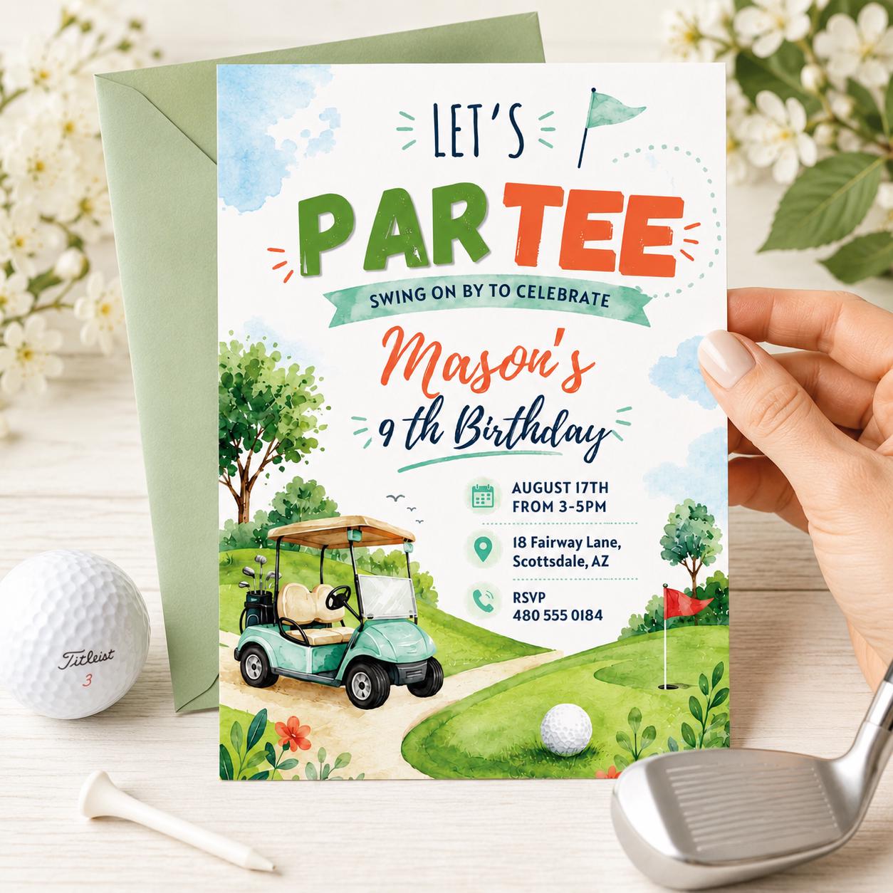 Golf Birthday Invitation Template, Editable Canva Par-Tee Design, Golf Birthday Invitation, Let's Par Tee Golf Birthday Invite, Golf Party __etsy:8071380811
