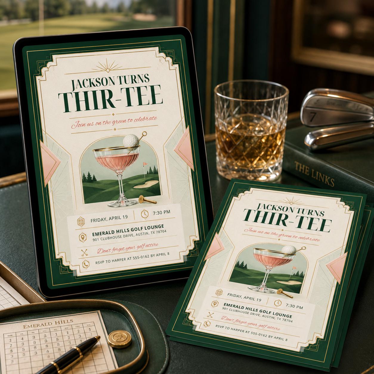 Golf Birthday Invitation Template, Par-Tee Invite, Golf Theme Party, Green Stripe Golf Cart, Adult Golf Birthday, Editable Canva Invitation __etsy:8056322178
