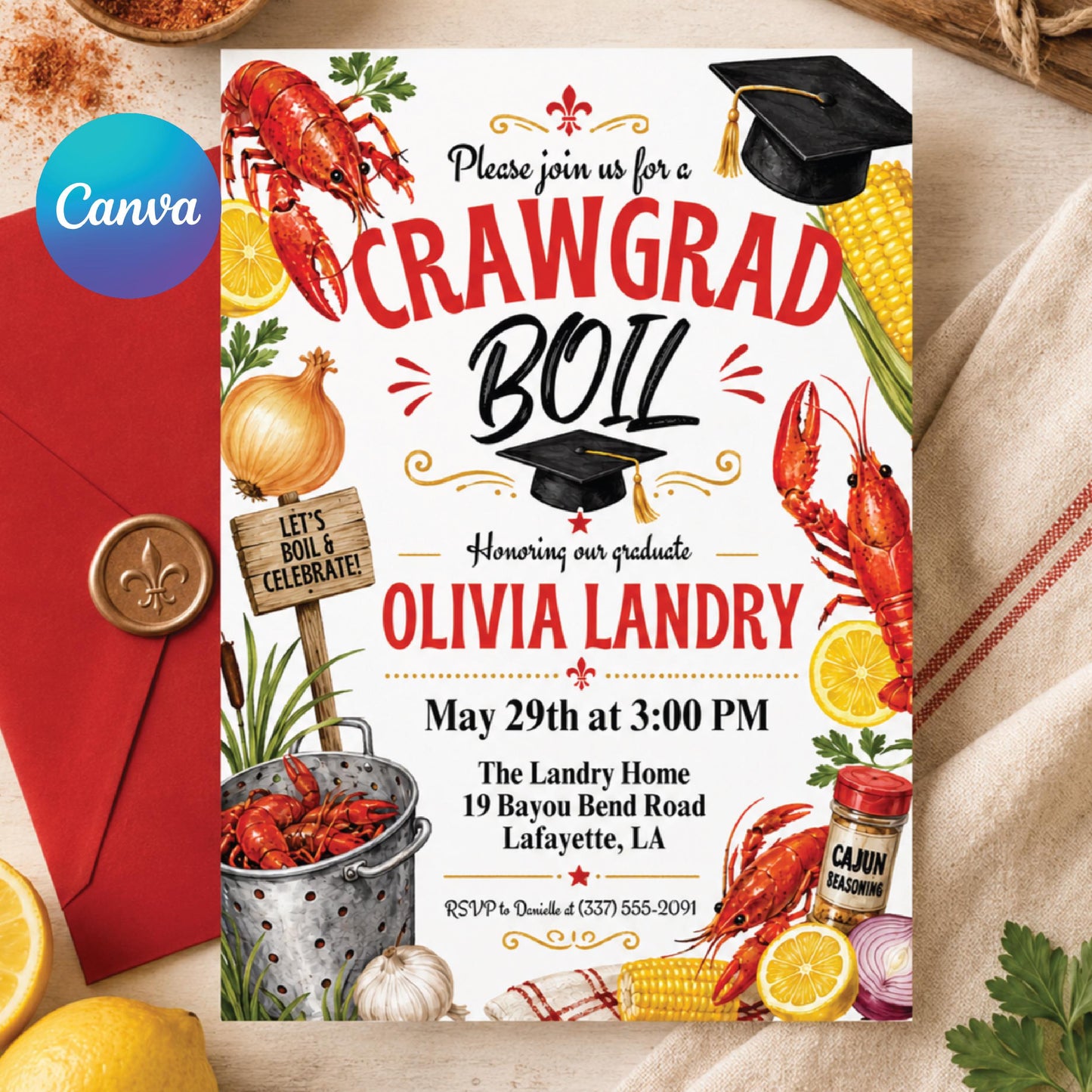 Graduation Crawfish Boil Invitation, Printable Crawfish Boil Grad Invitation Template, Graduation Party Celebration Invite for Class of 2026 __etsy:8022675640