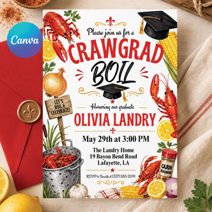 Graduation Crawfish Boil Invitation, Printable Crawfish Boil Grad Invitation Template, Graduation Party Celebration Invite for Class of 2026 __etsy:8022675640