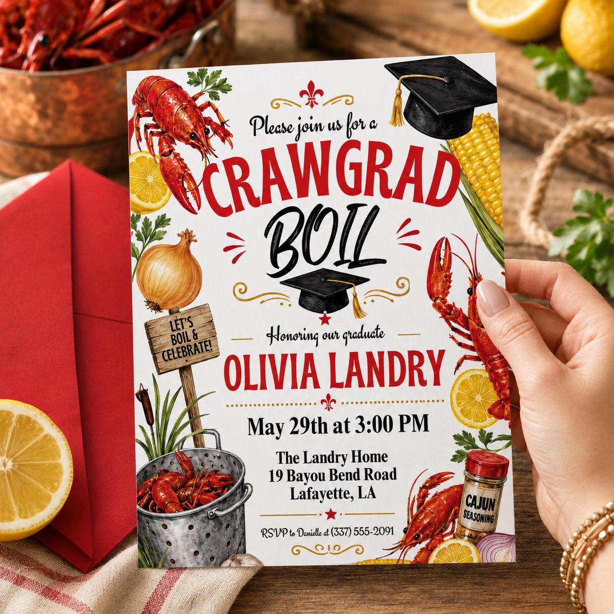 Graduation Crawfish Boil Invitation, Printable Crawfish Boil Grad Invitation Template, Graduation Party Celebration Invite for Class of 2026 __etsy:8070585225