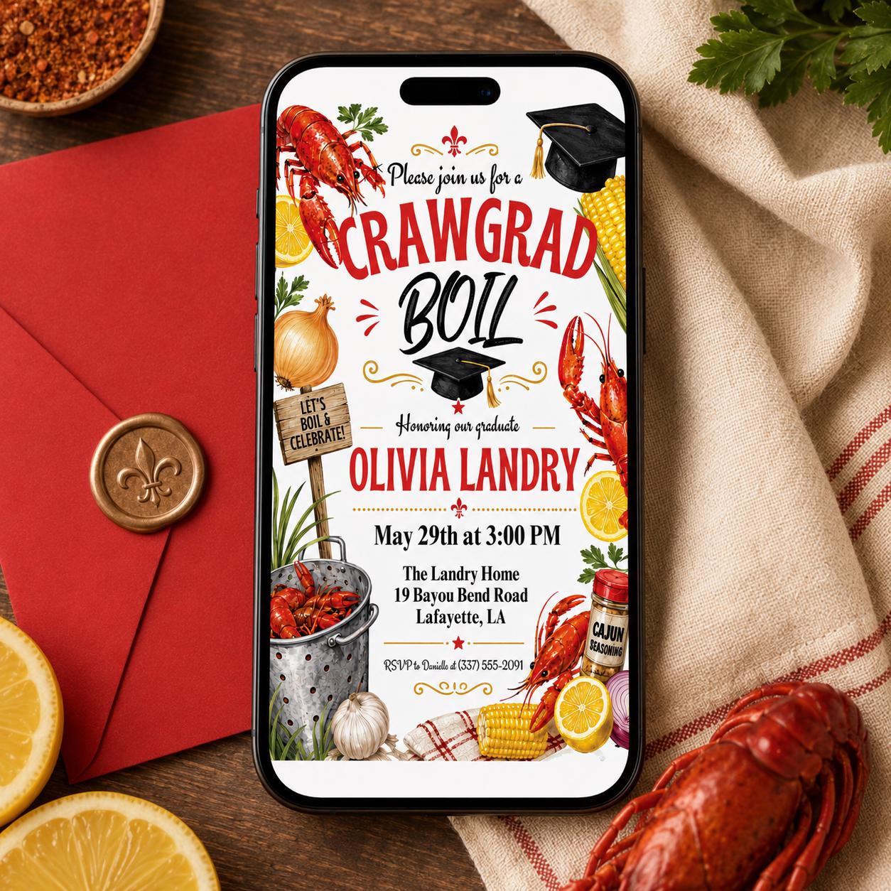 Graduation Crawfish Boil Invitation, Printable Crawfish Boil Grad Invitation Template, Graduation Party Celebration Invite for Class of 2026 __etsy:8070585233