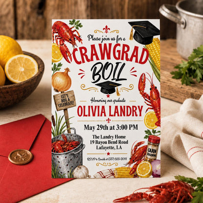 Graduation Crawfish Boil Invitation, Printable Crawfish Boil Grad Invitation Template, Graduation Party Celebration Invite for Class of 2026 __etsy:8070585227