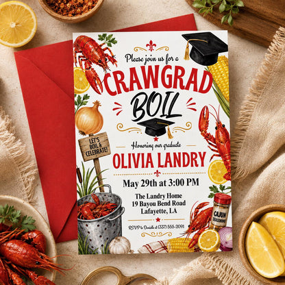 Graduation Crawfish Boil Invitation, Printable Crawfish Boil Grad Invitation Template, Graduation Party Celebration Invite for Class of 2026 __etsy:8022671114