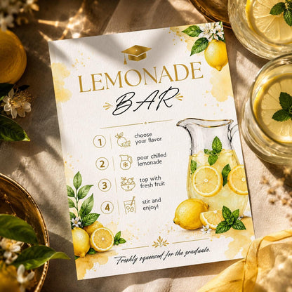 Graduation Lemonade Bar Sign Template Lemonade bar sign Freshly Graduated Party, High school graduation pink lemonade party girls directions __etsy:8128923623