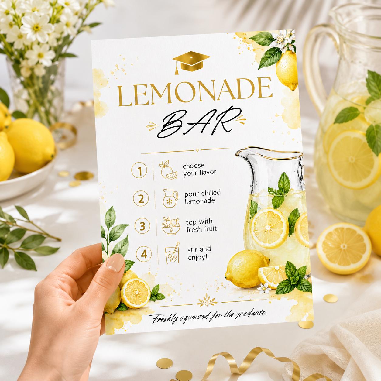 Graduation Lemonade Bar Sign Template Lemonade bar sign Freshly Graduated Party, High school graduation pink lemonade party girls directions __etsy:8128923629