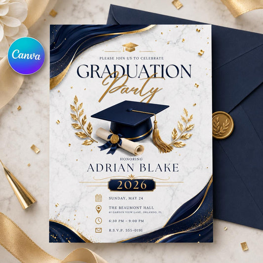 Graduation Party Invitation 2026, Class of 2026 Announcement, Blue Grad Template, Class of 2026 Celebration, Editable Canva  Template __etsy:8080894338