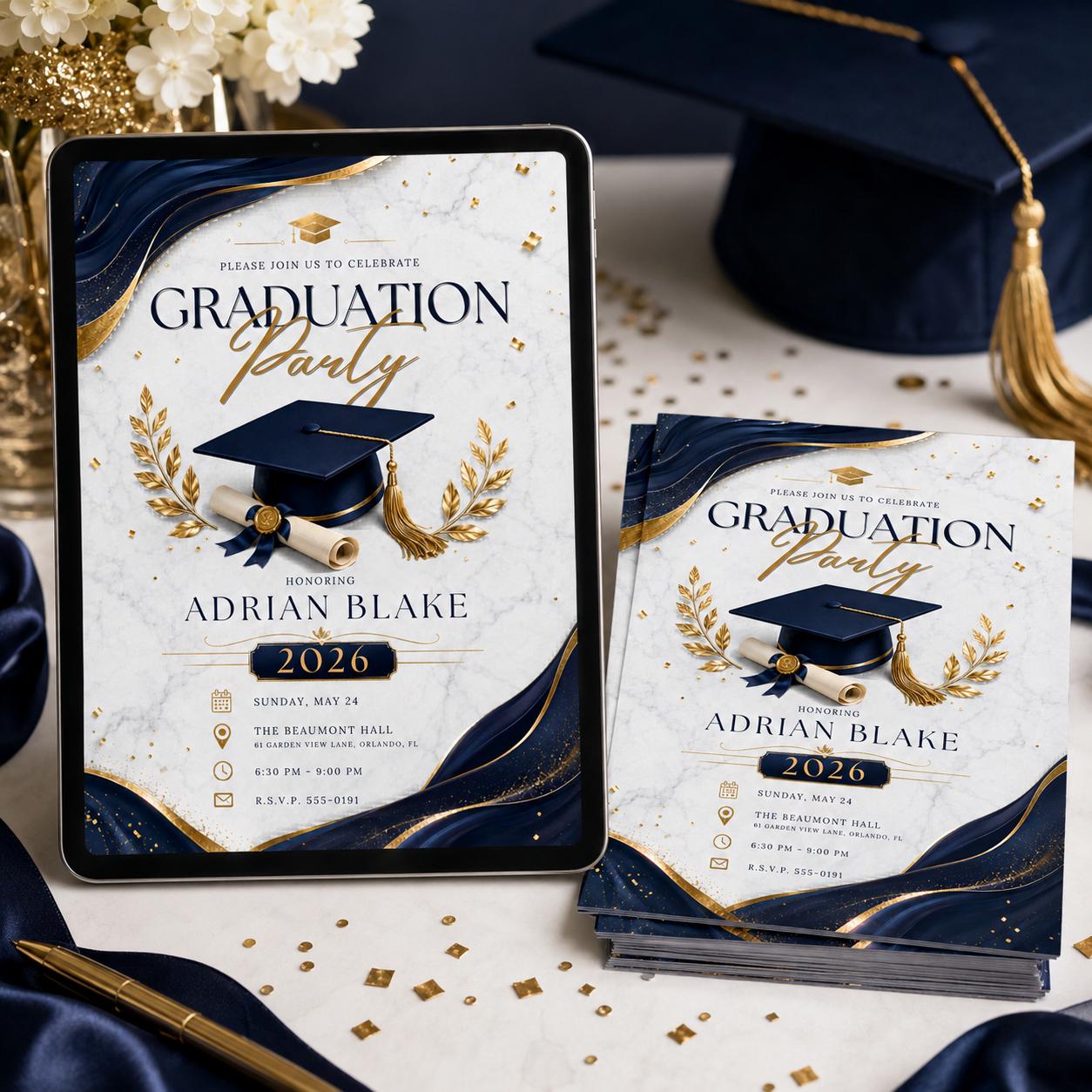 Graduation Party Invitation 2026, Class of 2026 Announcement, Blue Grad Template, Class of 2026 Celebration, Editable Canva  Template __etsy:8080894330