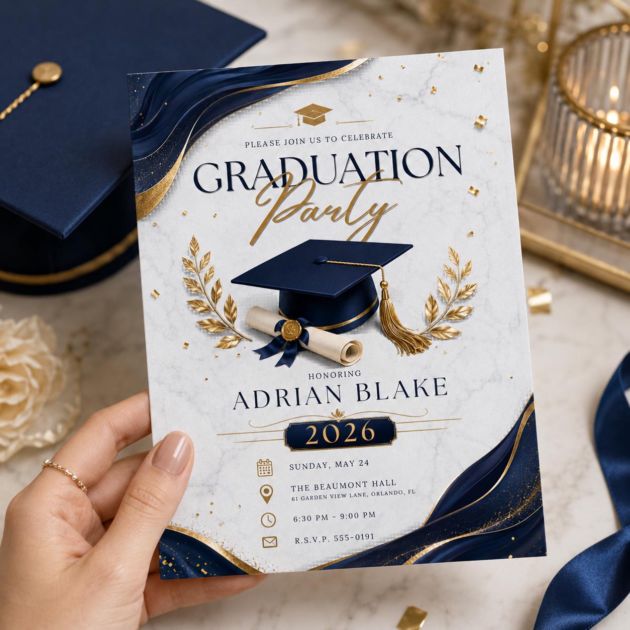 Graduation Party Invitation 2026, Class of 2026 Announcement, Blue Grad Template, Class of 2026 Celebration, Editable Canva  Template __etsy:8128813069