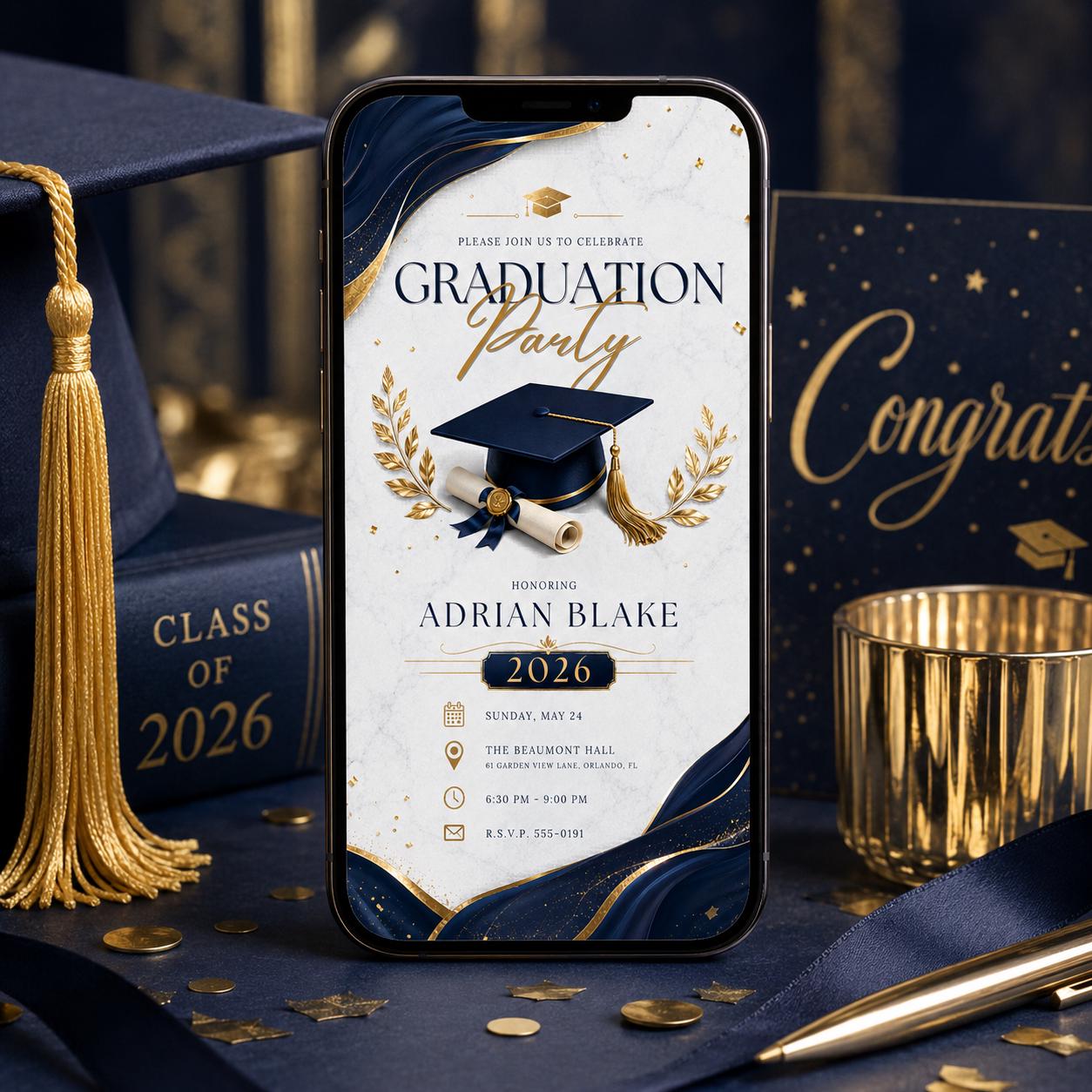 Graduation Party Invitation 2026, Class of 2026 Announcement, Blue Grad Template, Class of 2026 Celebration, Editable Canva  Template __etsy:8080894342