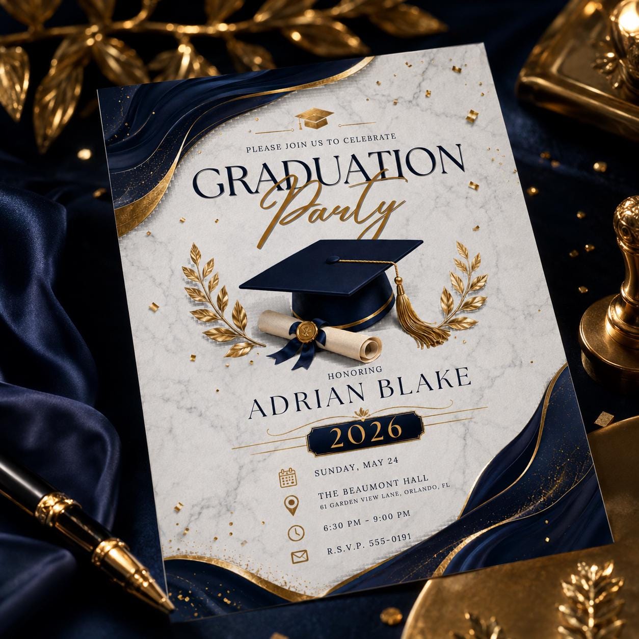 Graduation Party Invitation 2026, Class of 2026 Announcement, Blue Grad Template, Class of 2026 Celebration, Editable Canva  Template __etsy:8080894344