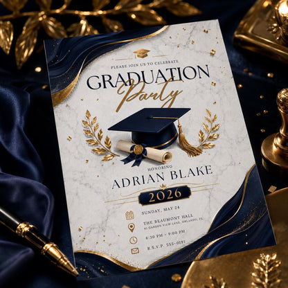 Graduation Party Invitation 2026, Class of 2026 Announcement, Blue Grad Template, Class of 2026 Celebration, Editable Canva  Template __etsy:8080894344