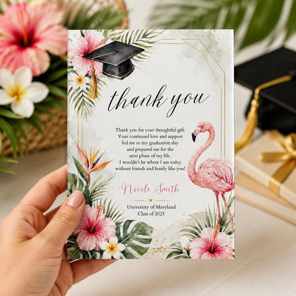 Graduation Thank You Card Template, Tropical Flamingo Design, Printable Graduate Confetti Thank You, Editable Modern Grad Thank You Note __etsy:8111095871
