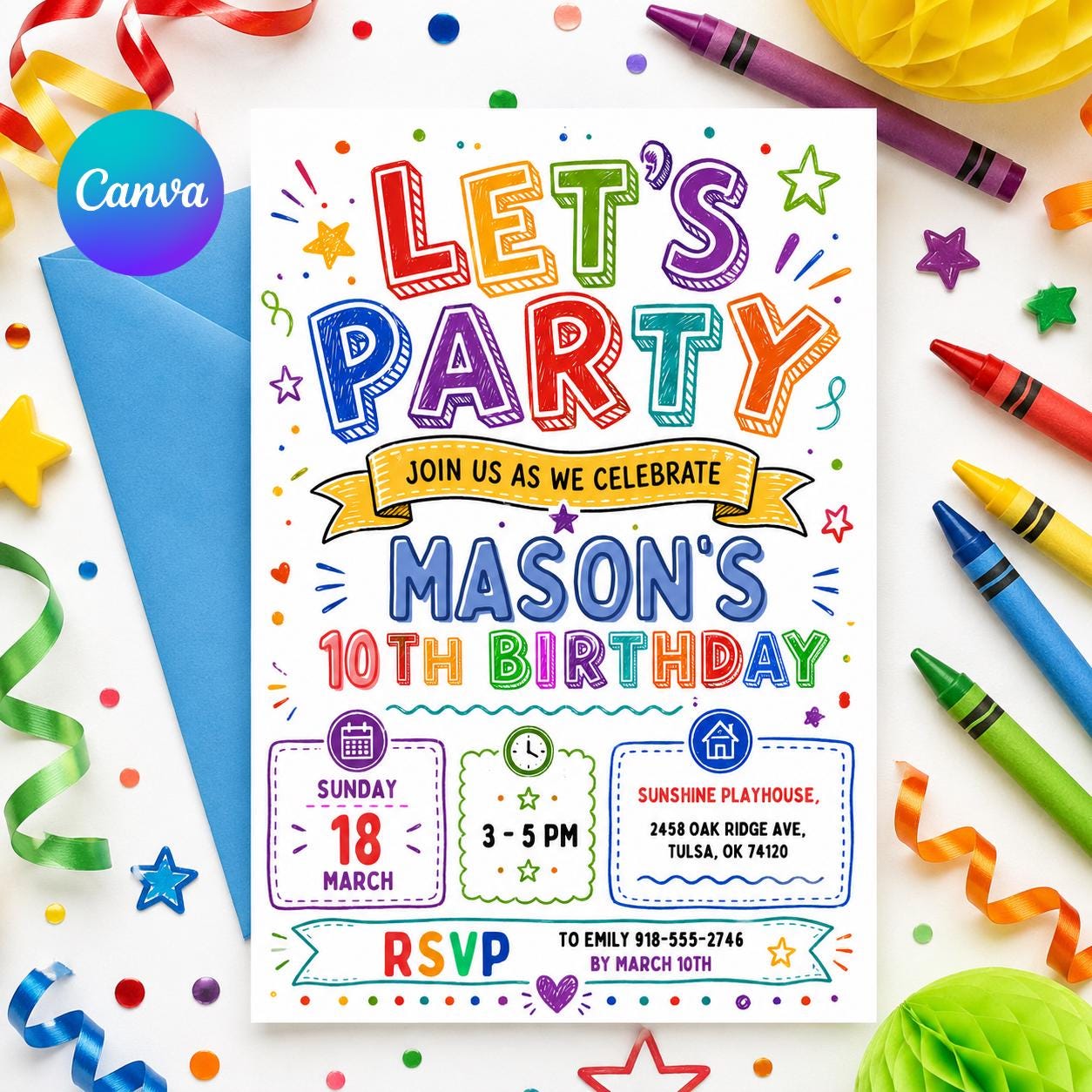 Groovy Birthday Party, Lets Party, Invitation Template, Editable Canva Template __etsy:8048726437