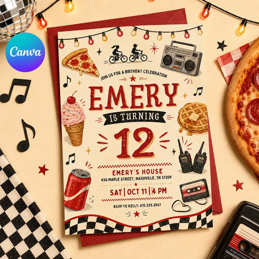 Groovy Floral 12th Birthday Invitation, Retro 70s Birthday, Daisy Invite, Editable Twelve is a Vibe, Groovy Teen Varsity Fashion Disco 12th __etsy:8003577238