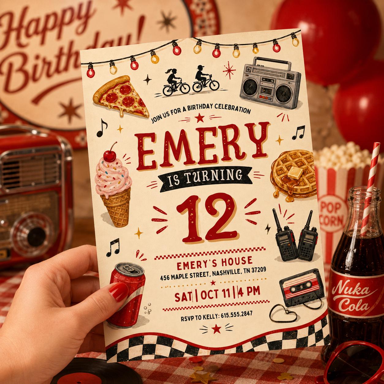 Groovy Floral 12th Birthday Invitation, Retro 70s Birthday, Daisy Invite, Editable Twelve is a Vibe, Groovy Teen Varsity Fashion Disco 12th __etsy:8051494431