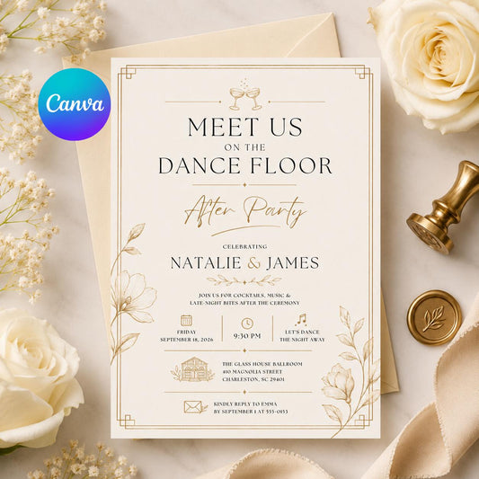 Happily Ever After Party Invitation Template, Post Wedding Celebration Invite, Elegant Reception, Editable Canva After Party Invitation __etsy:8176041919