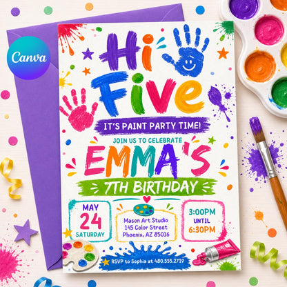 Hi Five 5th Birthday Invitation Template: Editable Digital Evite (5x7 in, Digital Download) __etsy:8039651075