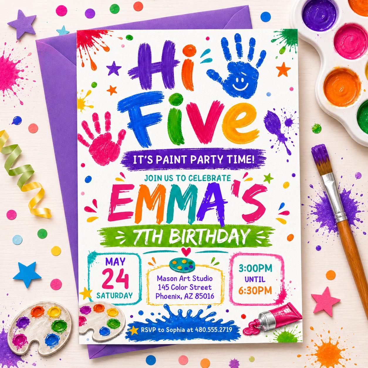 Hi Five 5th Birthday Invitation Template: Editable Digital Evite (5x7 in, Digital Download) __etsy:8039650733