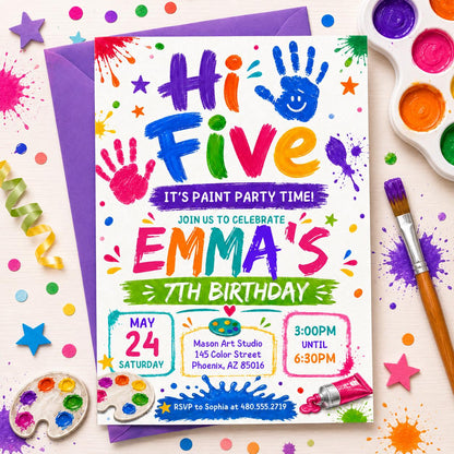 Hi Five 5th Birthday Invitation Template: Editable Digital Evite (5x7 in, Digital Download) __etsy:8039650733