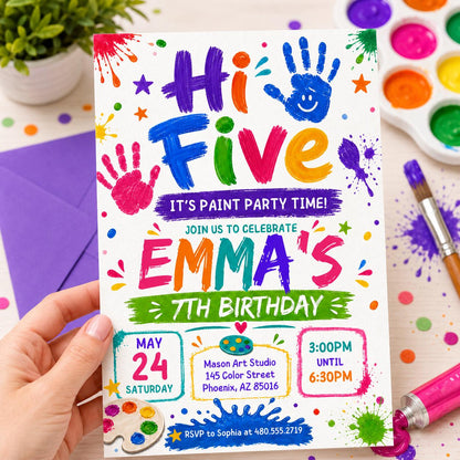 Hi Five 5th Birthday Invitation Template: Editable Digital Evite (5x7 in, Digital Download) __etsy:7991712476