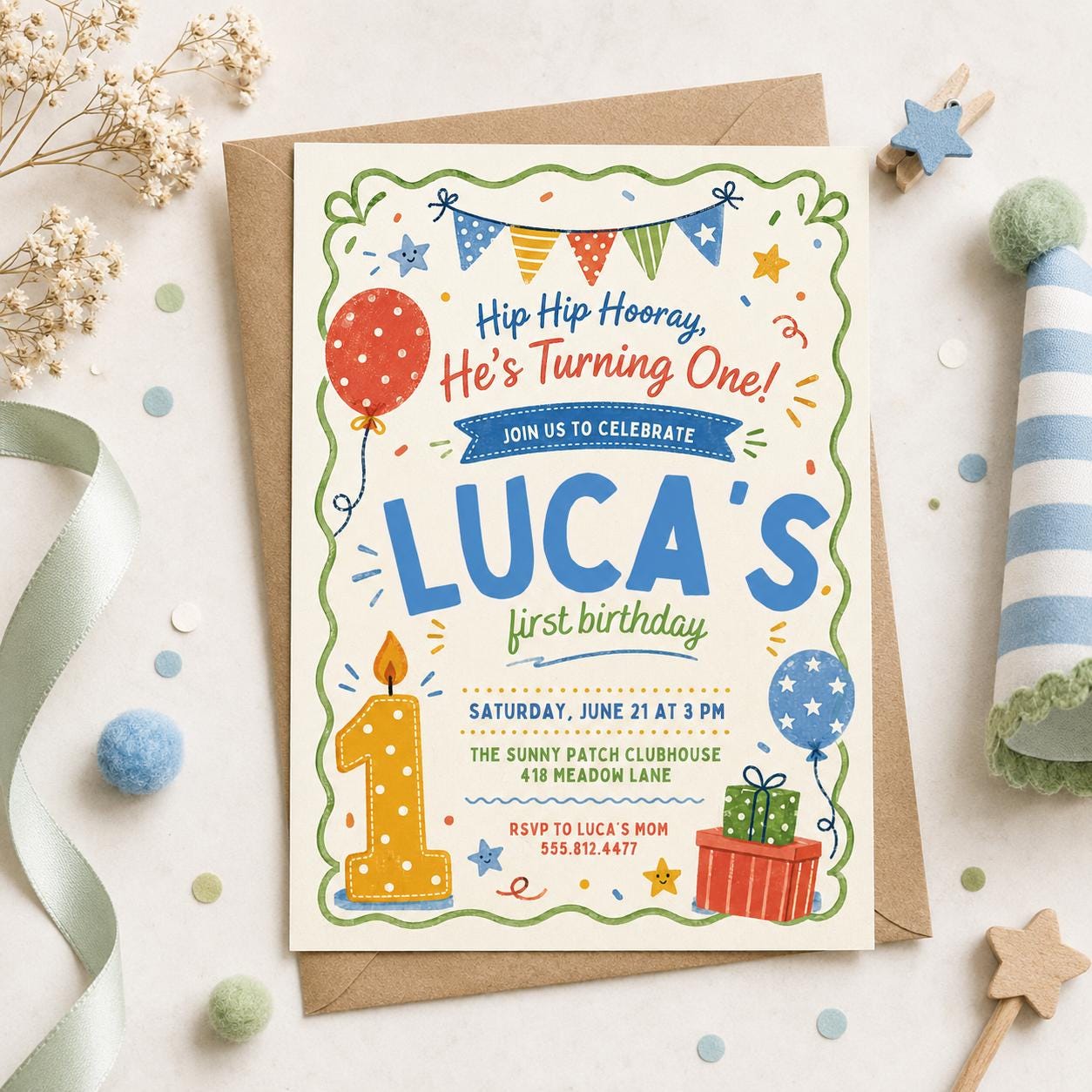 Hip Hip Hooray Kids Birthday Invitation, Rainbow Party Invite, Colorful Birthday Printable, First Birthday Invitation, Canva Template __etsy:7999321166