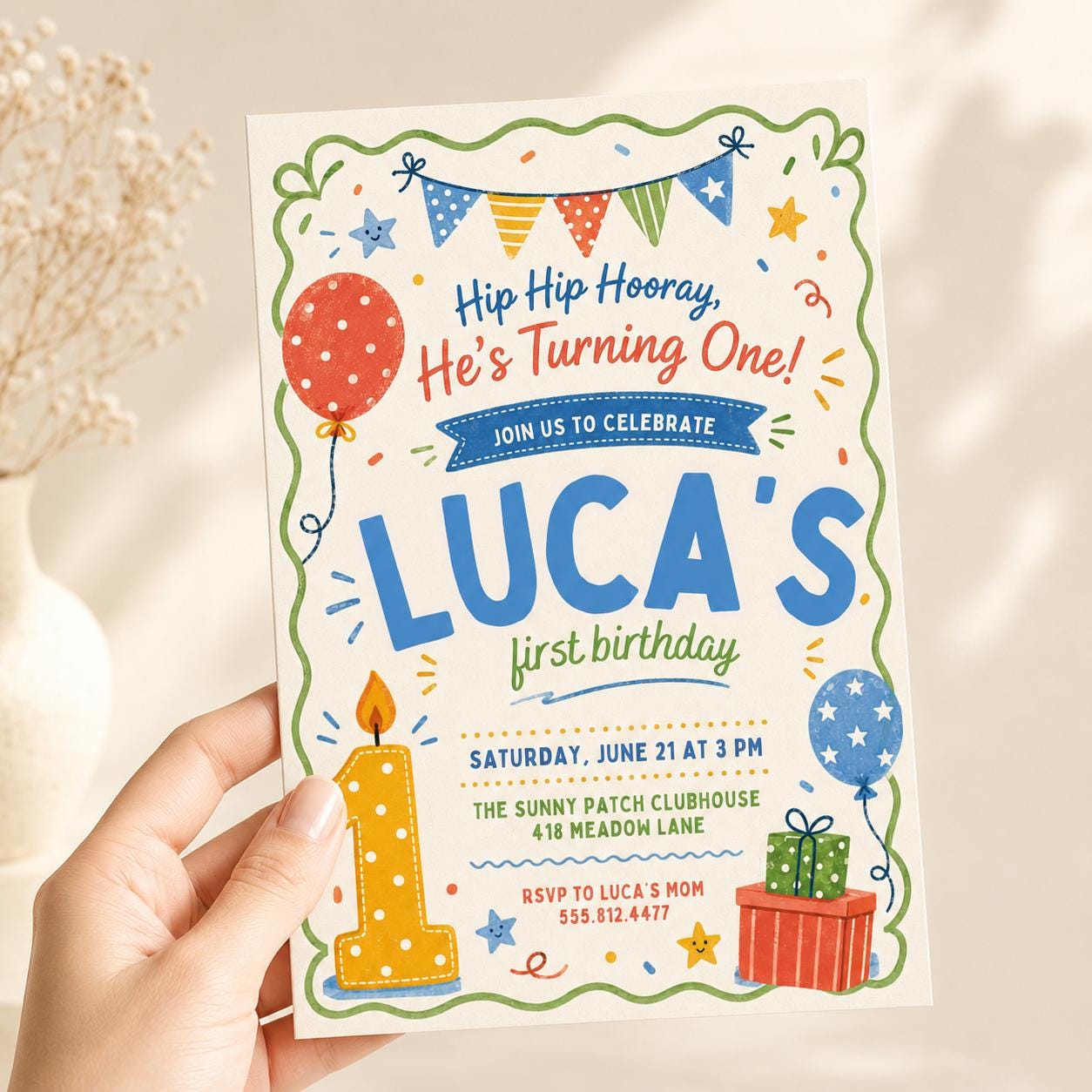 Hip Hip Hooray Kids Birthday Invitation, Rainbow Party Invite, Colorful Birthday Printable, First Birthday Invitation, Canva Template __etsy:7999321040