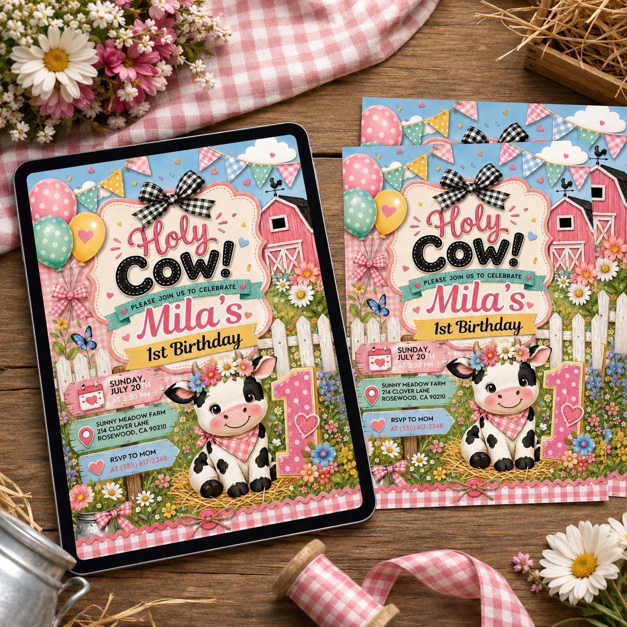 Holy Cow Party Birthday Invitation, Banyard Party Invitation, Holy Cow Invitation, Editable Canva Template , Cowgirl Party Invitation __etsy:8097190535