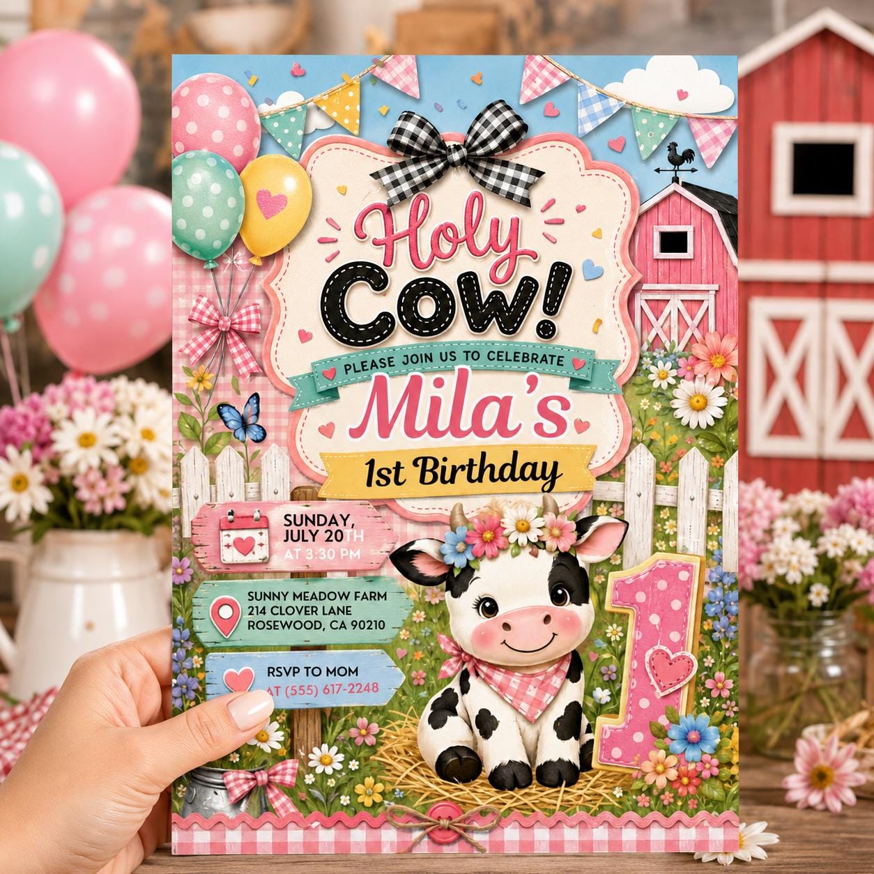 Holy Cow Party Birthday Invitation, Banyard Party Invitation, Holy Cow Invitation, Editable Canva Template , Cowgirl Party Invitation __etsy:8097190563
