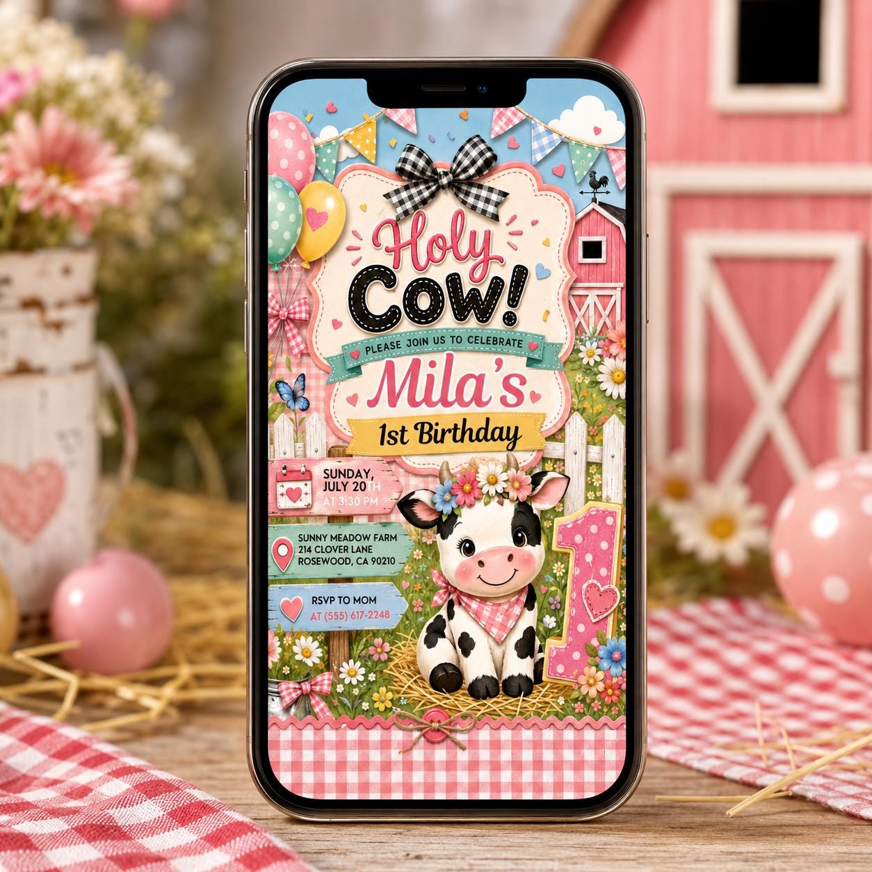 Holy Cow Party Birthday Invitation, Banyard Party Invitation, Holy Cow Invitation, Editable Canva Template , Cowgirl Party Invitation __etsy:8097190565