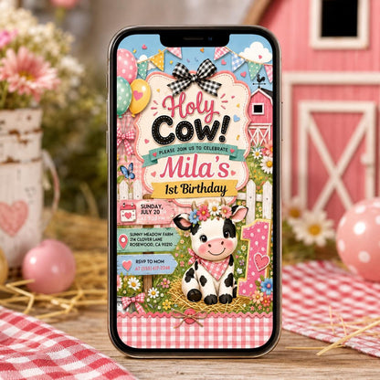 Holy Cow Party Birthday Invitation, Banyard Party Invitation, Holy Cow Invitation, Editable Canva Template , Cowgirl Party Invitation __etsy:8097190565