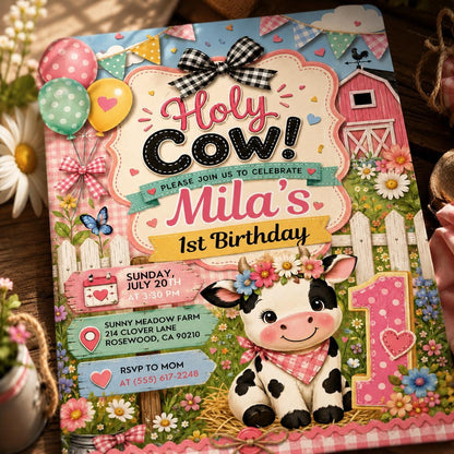 Holy Cow Party Birthday Invitation, Banyard Party Invitation, Holy Cow Invitation, Editable Canva Template , Cowgirl Party Invitation __etsy:8097190567