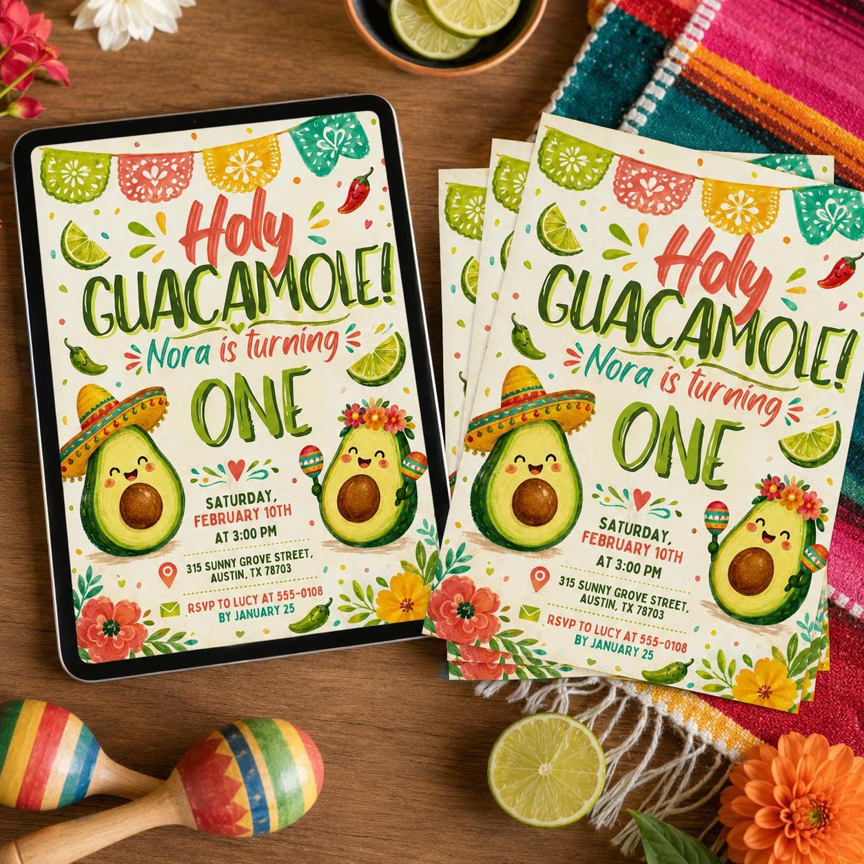 Holy Guacamole Birthday Invitation , Avocado Birthday Party Invitation, Editable Holy Guacamole Avocado Kids Birthday ,Canva Template __etsy:8111095739