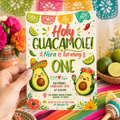 Holy Guacamole Birthday Invitation , Avocado Birthday Party Invitation, Editable Holy Guacamole Avocado Kids Birthday ,Canva Template __etsy:8063177228