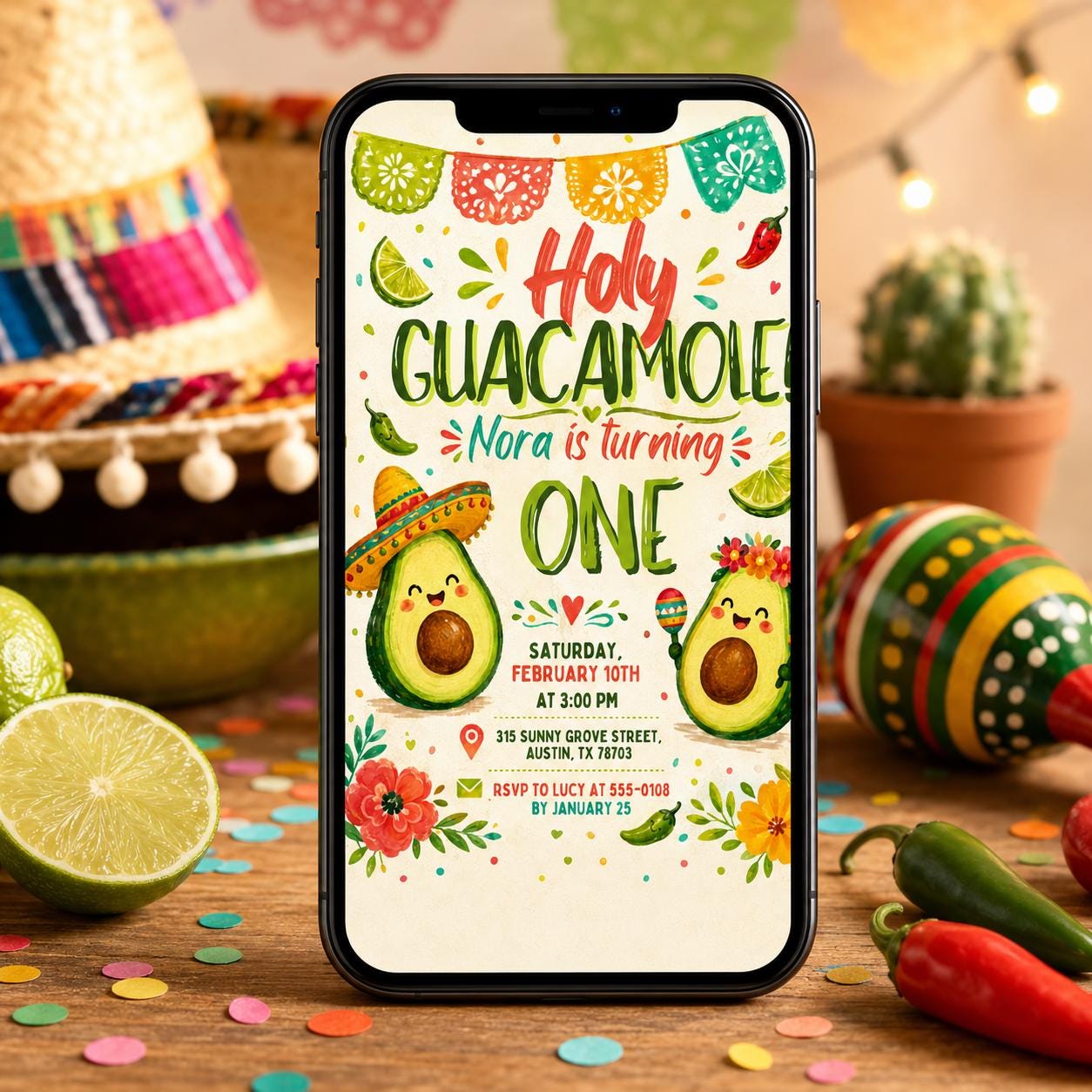 Holy Guacamole Birthday Invitation , Avocado Birthday Party Invitation, Editable Holy Guacamole Avocado Kids Birthday ,Canva Template __etsy:8063177220