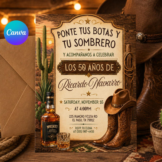 Invitación Mexican Cowboy Birthday Invite, Sombrero y Botas Charro Party, Ranch Fiesta Invitación Español, Western Vaquero Birthday Invite __etsy:8075181883