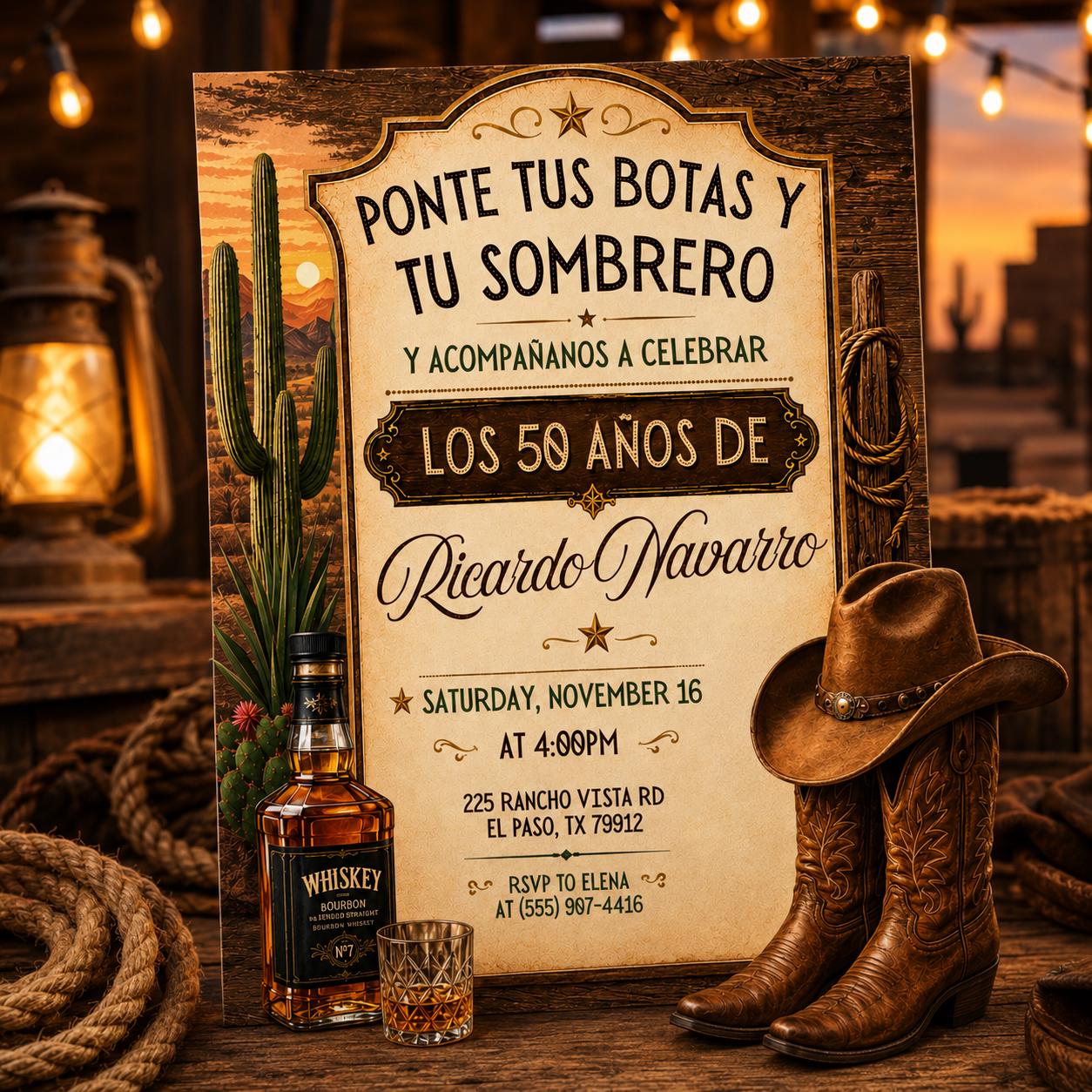 Invitación Mexican Cowboy Birthday Invite, Sombrero y Botas Charro Party, Ranch Fiesta Invitación Español, Western Vaquero Birthday Invite __etsy:8027266388