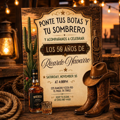 Invitación Mexican Cowboy Birthday Invite, Sombrero y Botas Charro Party, Ranch Fiesta Invitación Español, Western Vaquero Birthday Invite __etsy:8027266388