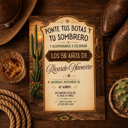 Invitación Mexican Cowboy Birthday Invite, Sombrero y Botas Charro Party, Ranch Fiesta Invitación Español, Western Vaquero Birthday Invite __etsy:8075179435