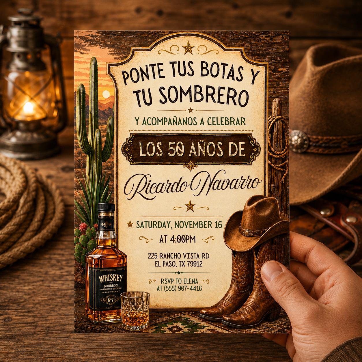 Invitación Mexican Cowboy Birthday Invite, Sombrero y Botas Charro Party, Ranch Fiesta Invitación Español, Western Vaquero Birthday Invite __etsy:8027266430