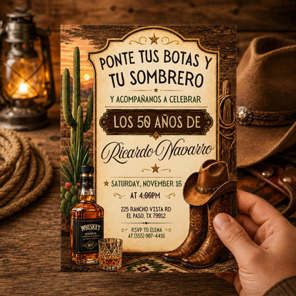 Invitación Mexican Cowboy Birthday Invite, Sombrero y Botas Charro Party, Ranch Fiesta Invitación Español, Western Vaquero Birthday Invite __etsy:8027266430