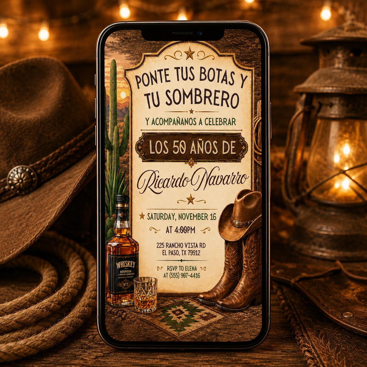 Invitación Mexican Cowboy Birthday Invite, Sombrero y Botas Charro Party, Ranch Fiesta Invitación Español, Western Vaquero Birthday Invite __etsy:8075179445