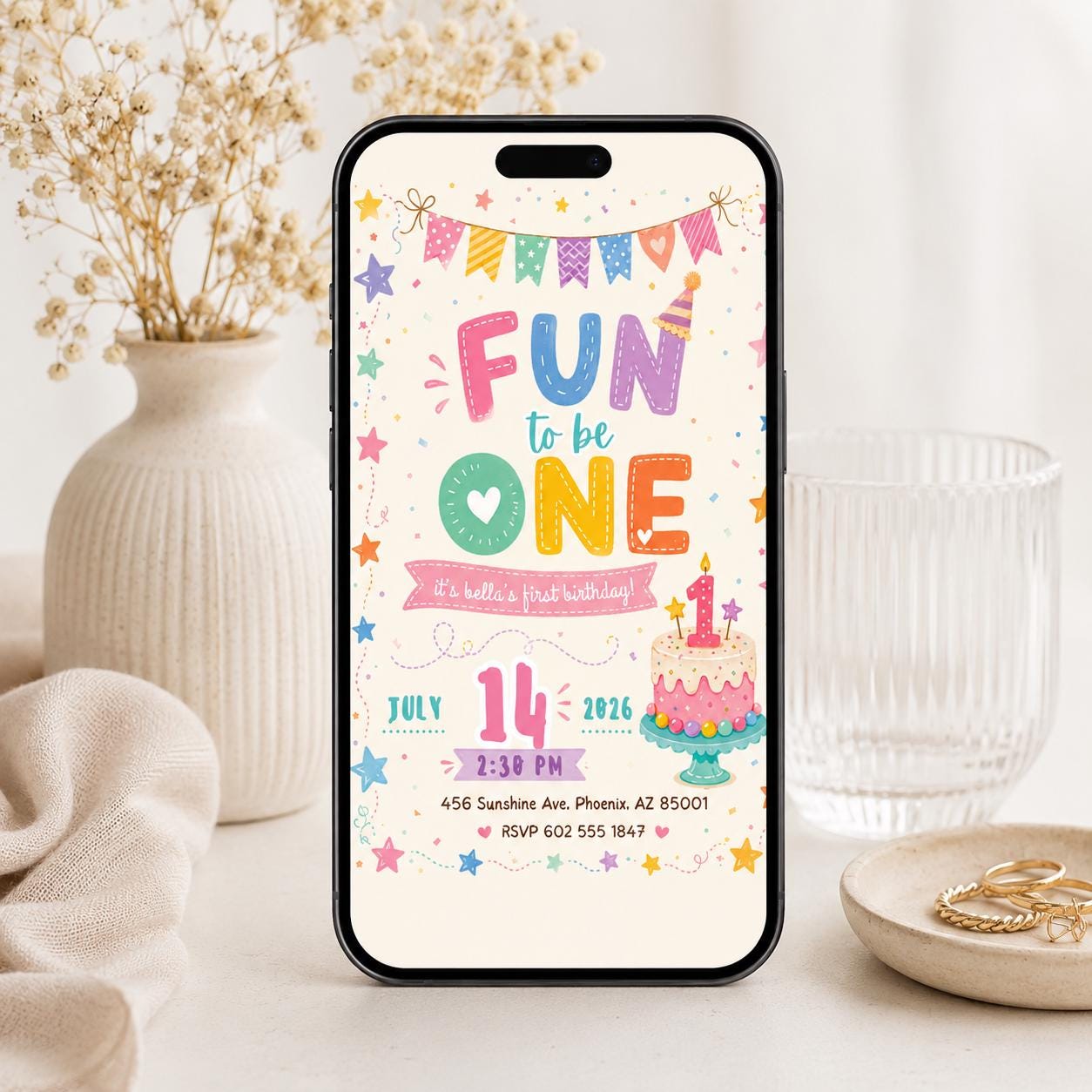 It’s Fun to Be One Birthday Invitation, Disco First Birthday Invite, One Year Old Party Invitation, Fun to Be One Canva Invite __etsy:7999273744